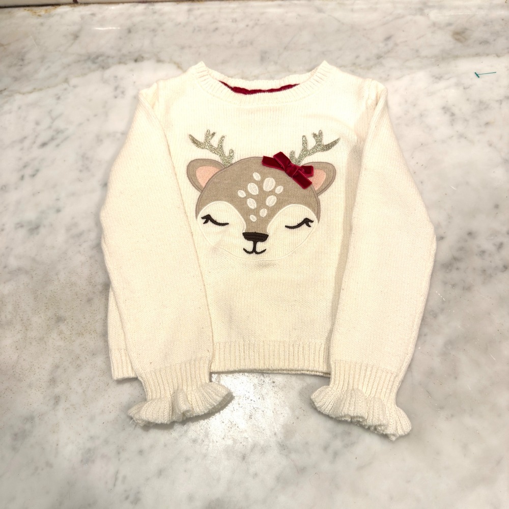 Cynthia Rowley Girls Cream Reindeer Sweater Size XS 4 Christmas‎ Holiday